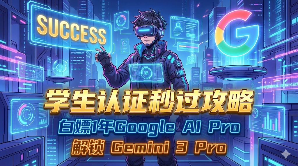 【攻略】学生认证秒过 | 白嫖1年Google AI Pro | 解锁 Gemini 3 Pro